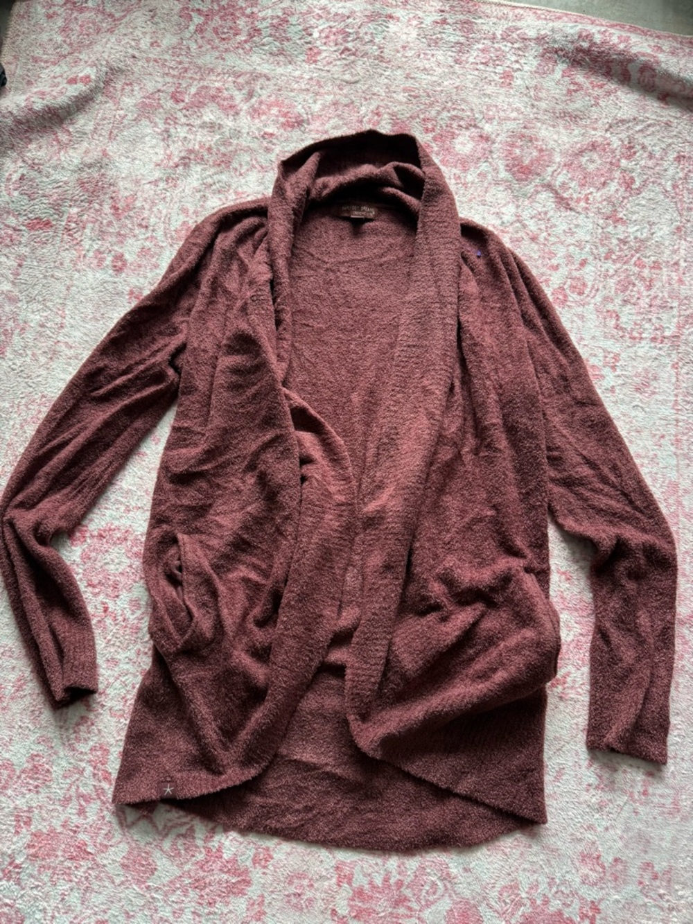 Barefoot Dreams Cozy Open-Front Cardigan Sweater in Wine